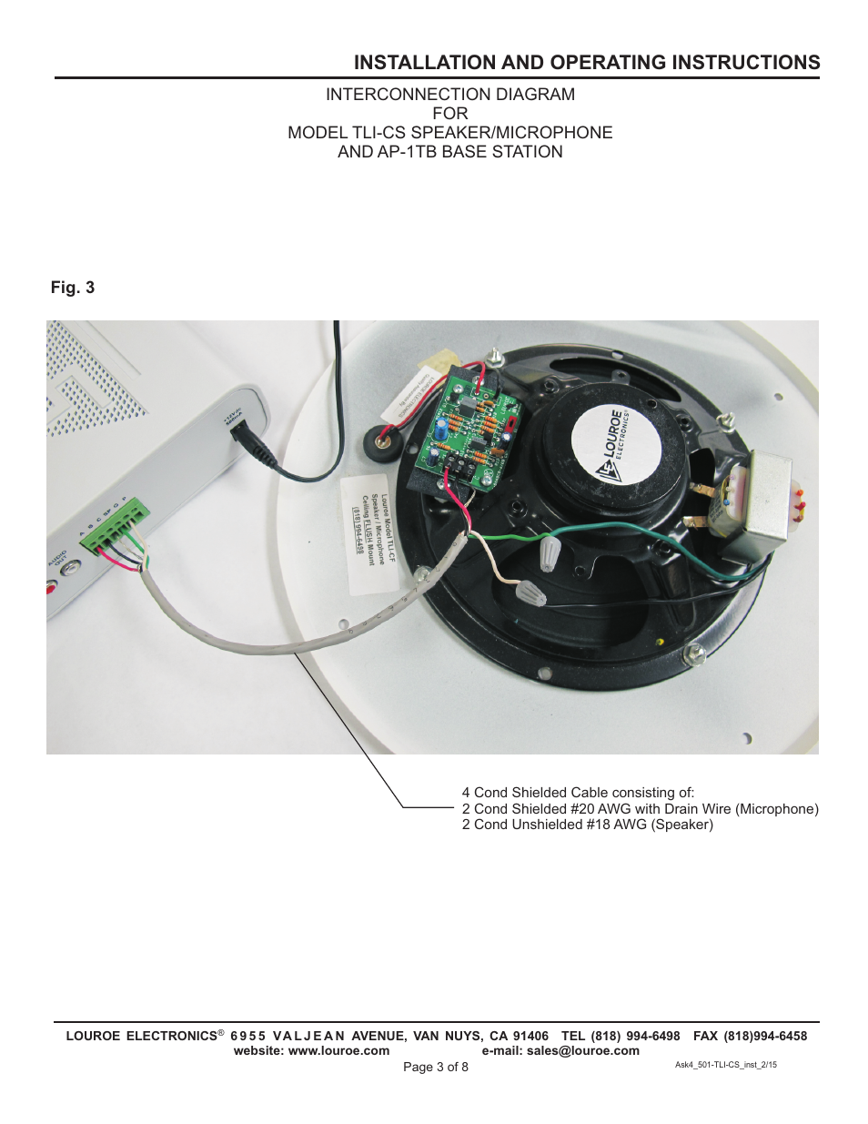 Installation and operating instructions | Louroe Electronics ASK-4 501 TLI-CS User Manual | Page 3 / 8