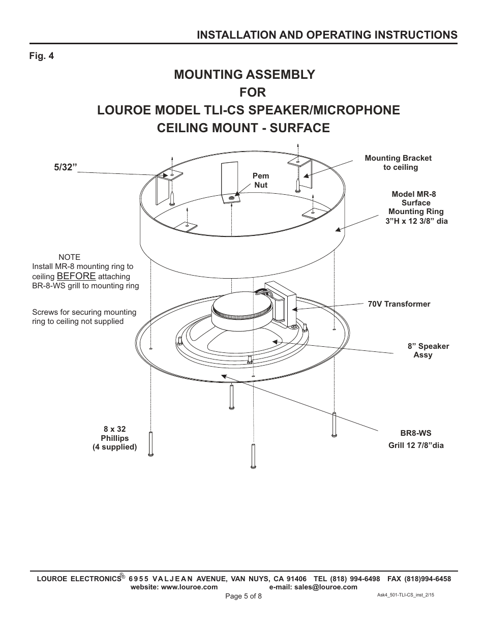 Installation and operating instructions | Louroe Electronics ASK-4 501 TLI-CS User Manual | Page 5 / 8
