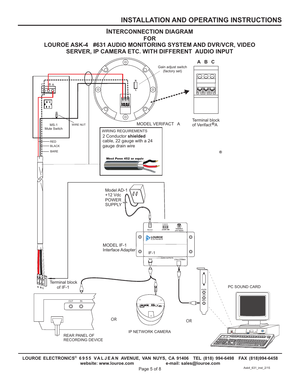 Installation and operating instructions, A b c | Louroe Electronics ASK-4 631 User Manual | Page 5 / 8
