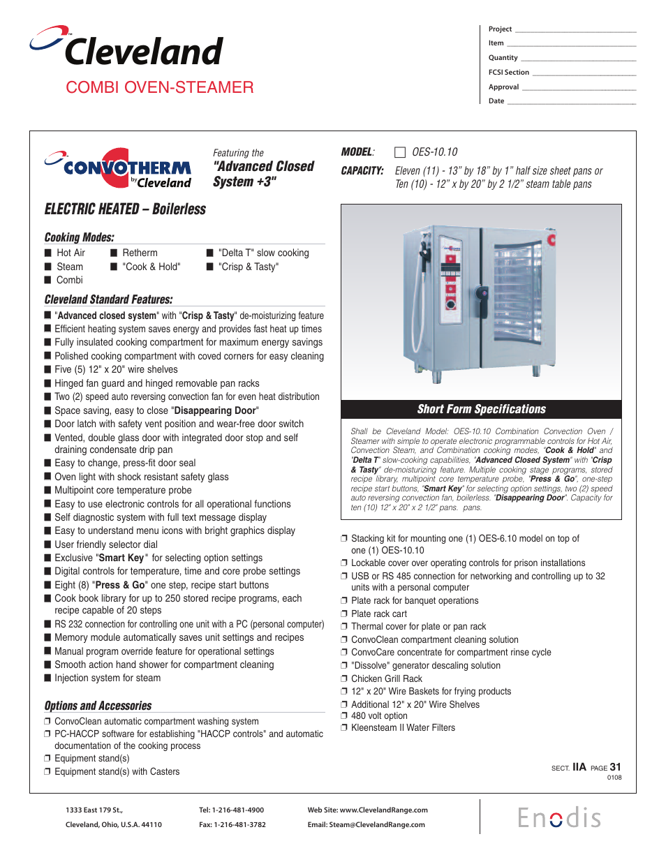 Cleveland Range Convotherm OES-10.10 User Manual | 2 pages