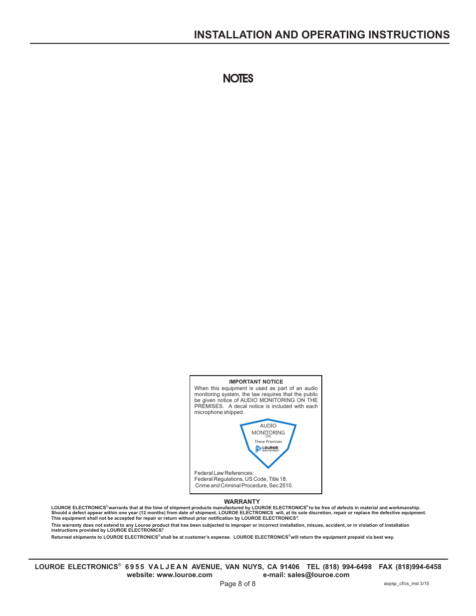 Louroe Electronics AOP-SP-CF User Manual | Page 7 / 8