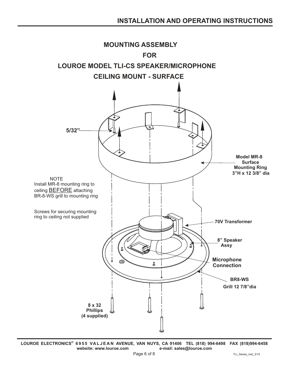 Installation and operating instructions | Louroe Electronics TLI Series User Manual | Page 6 / 8