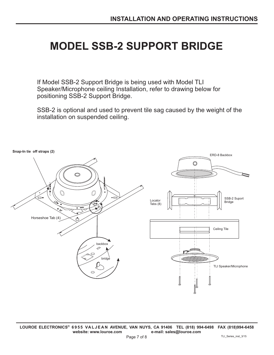 Model ssb-2 support bridge | Louroe Electronics TLI Series User Manual | Page 7 / 8