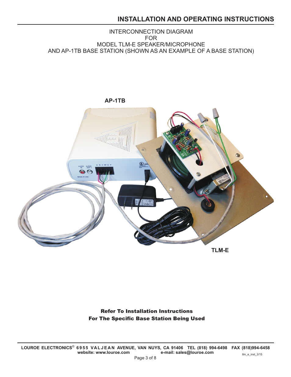 Installation and operating instructions | Louroe Electronics TLM-E User Manual | Page 3 / 8