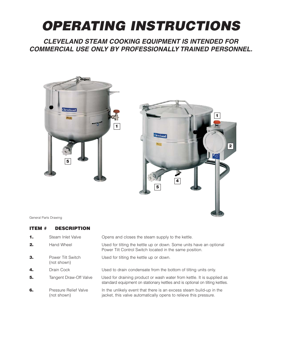 Operating instructions | Cleveland Range KDL-SH User Manual | Page 6 / 19