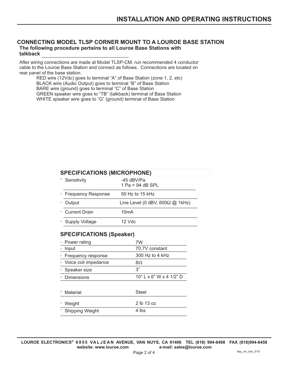 Tl sp -cm | Louroe Electronics TLSP-CM User Manual | Page 2 / 4