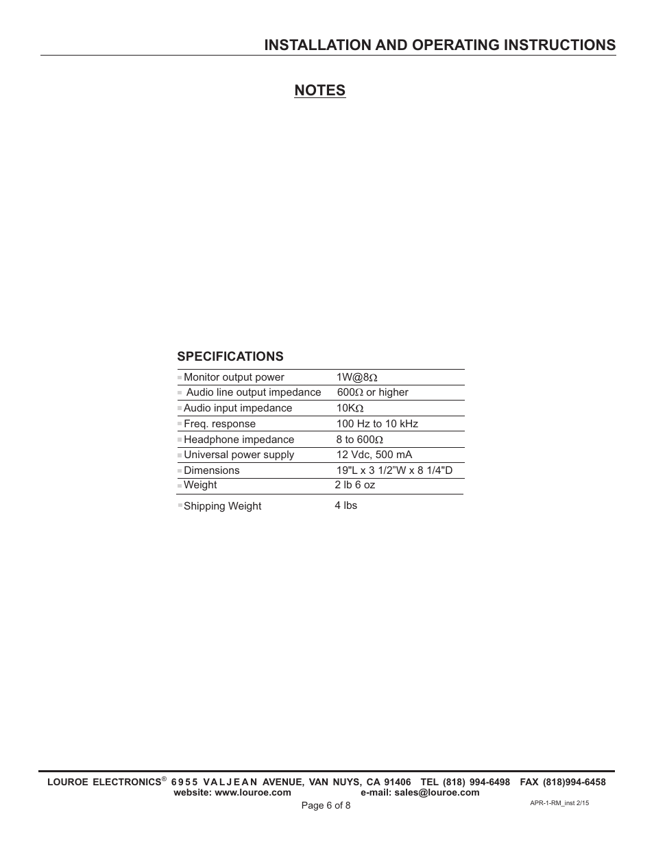 Louroe Electronics APR-1-RM User Manual | Page 6 / 8