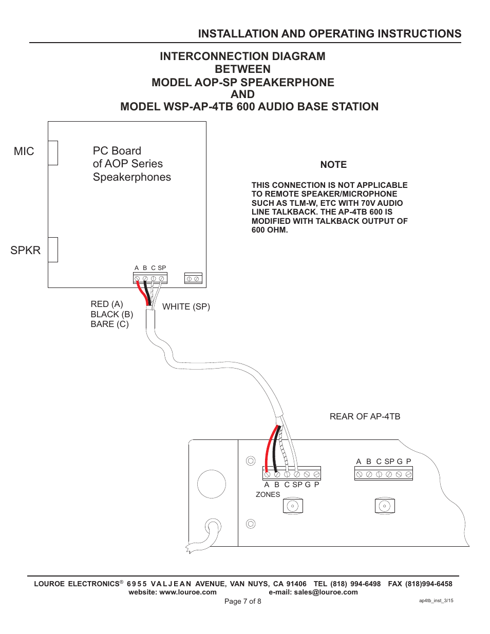 Pc board of aop series speakerphones mic spkr | Louroe Electronics AP-4TB User Manual | Page 7 / 8