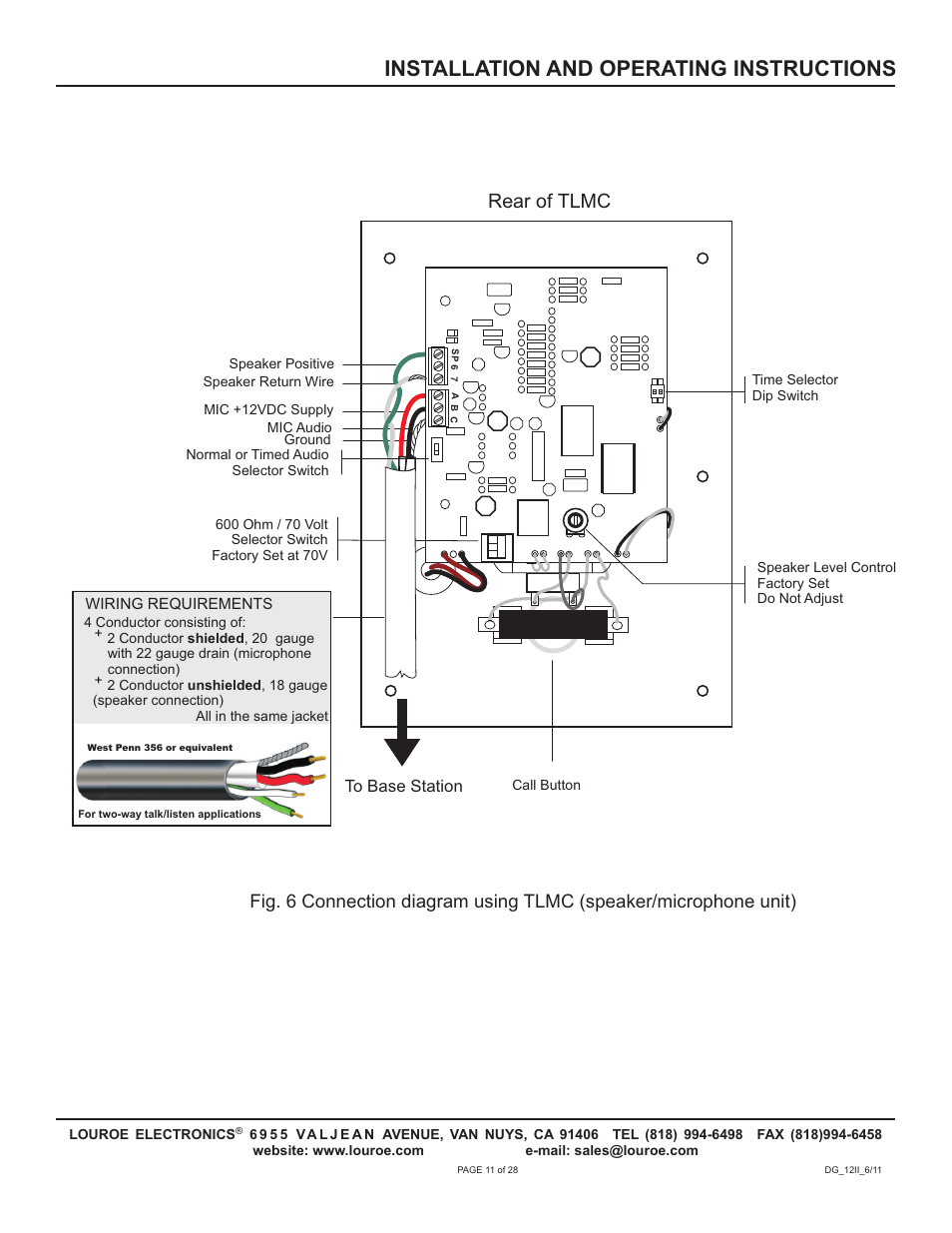 Installation and operating instructions, Rear of tlmc | Louroe Electronics DG-12II User Manual | Page 14 / 32