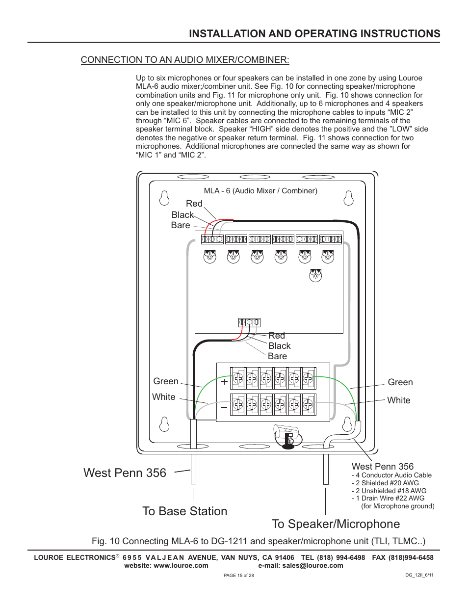 West penn 356, Installation and operating instructions | Louroe Electronics DG-12II User Manual | Page 18 / 32
