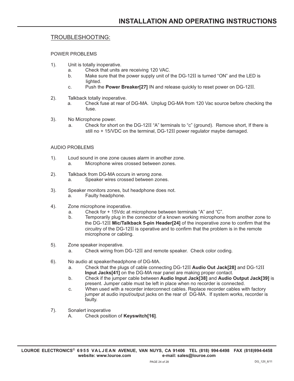 Installation and operating instructions | Louroe Electronics DG-12II User Manual | Page 27 / 32
