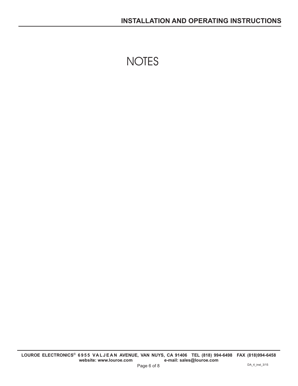 Installation and operating instructions | Louroe Electronics DA-4 User Manual | Page 6 / 8