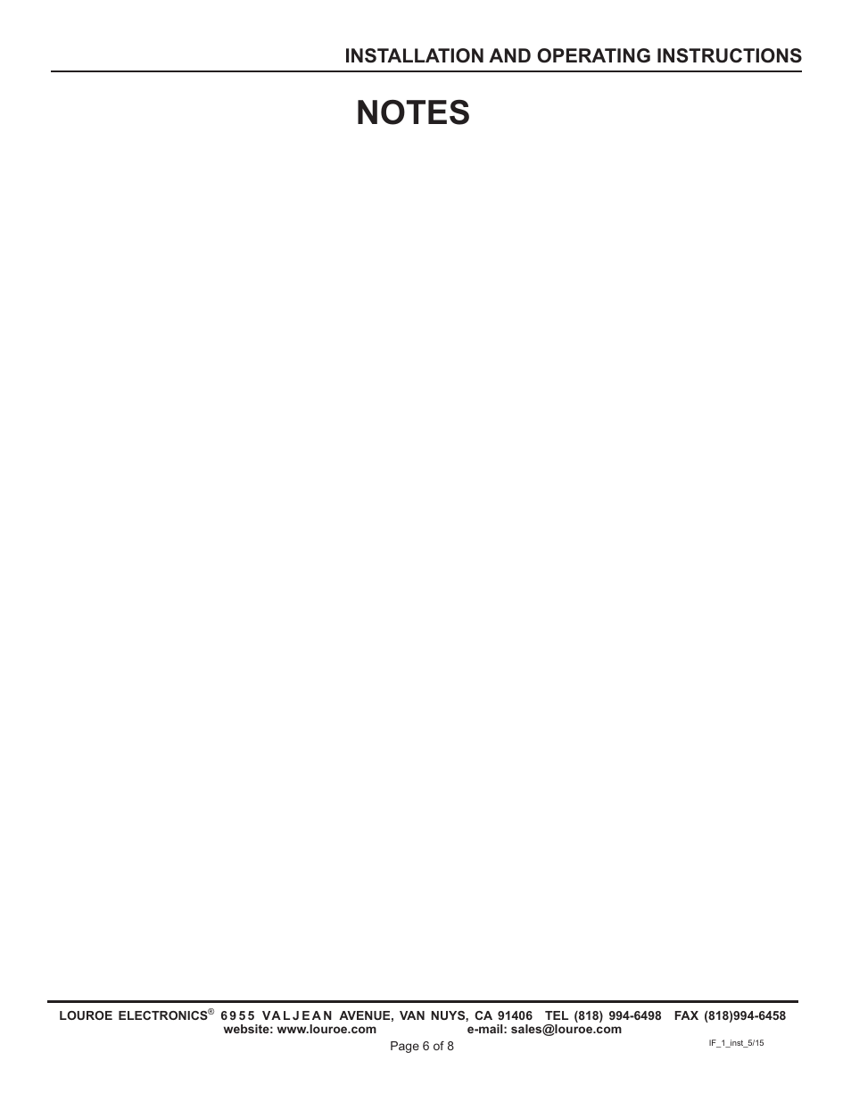 Installation and operating instructions | Louroe Electronics IF-1 User Manual | Page 6 / 8
