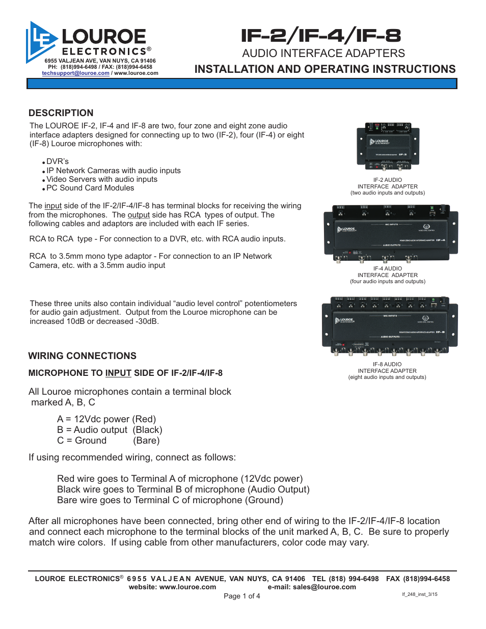 Louroe Electronics IF-2 User Manual | 4 pages