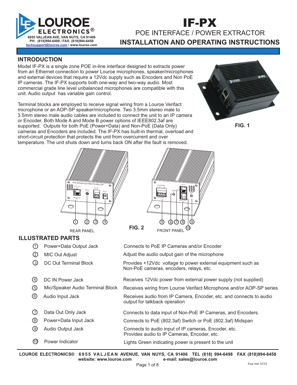Louroe Electronics IF-PX User Manual | 8 pages