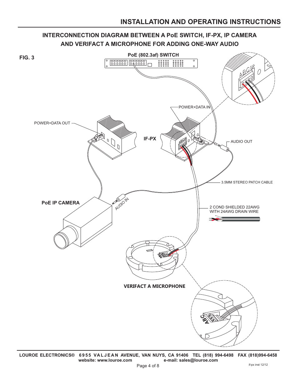 Installation and operating instructions, Fig. 3 | Louroe Electronics IF-PX User Manual | Page 4 / 8