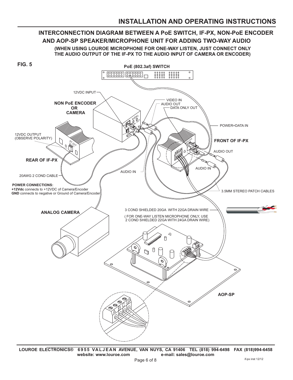 Installation and operating instructions, Fig. 5 | Louroe Electronics IF-PX User Manual | Page 6 / 8