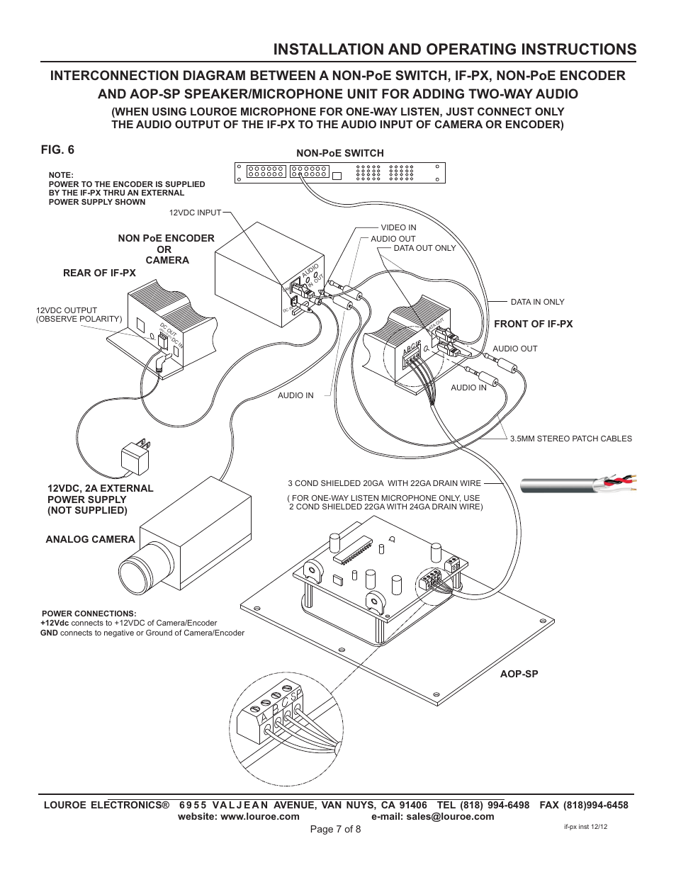 Installation and operating instructions, Fig. 6 | Louroe Electronics IF-PX User Manual | Page 7 / 8