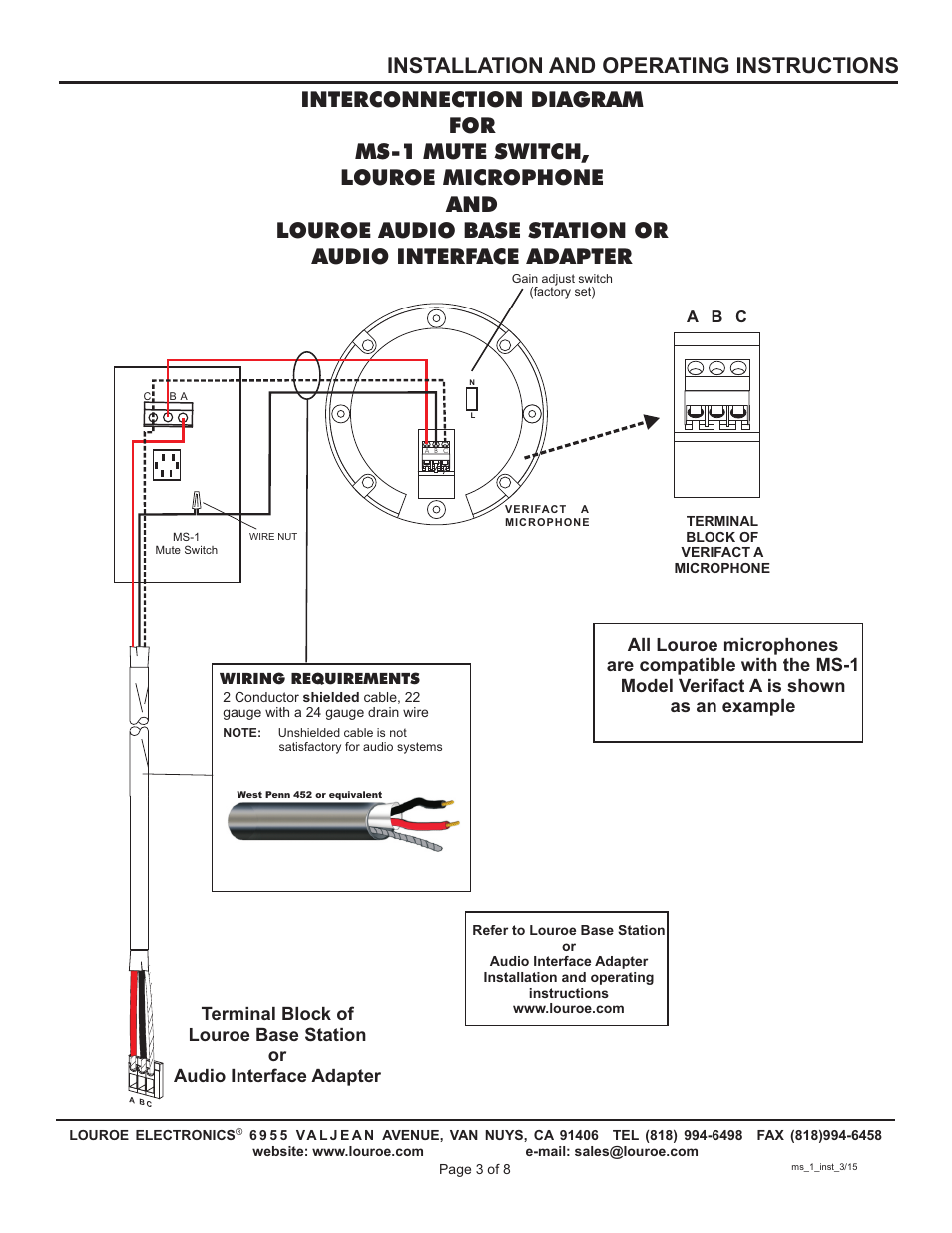 Installation and operating instructions | Louroe Electronics MS-1 User Manual | Page 3 / 8