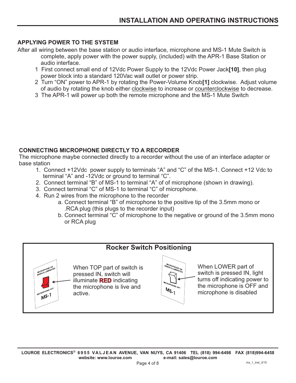 Louroe Electronics MS-1 User Manual | Page 4 / 8