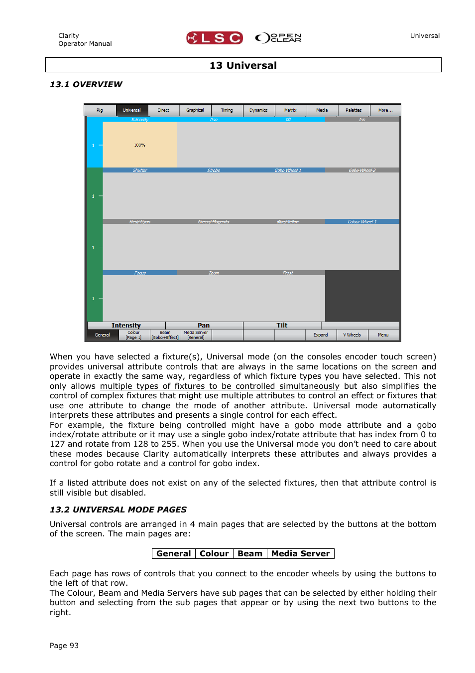 13 universal, 1 overview | LSC Lighting CLARITY LX Series v.1 User Manual | Page 103 / 276