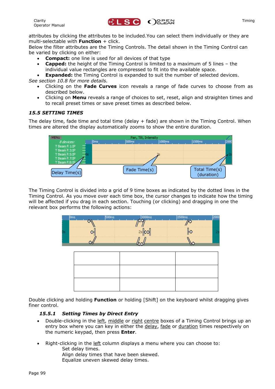 5 setting times, 1 setting times by direct entry | LSC Lighting CLARITY LX Series v.1 User Manual | Page 109 / 276