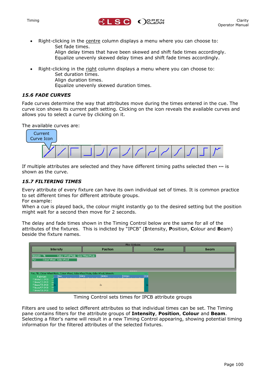 6 fade curves, 7 filtering times | LSC Lighting CLARITY LX Series v.1 User Manual | Page 110 / 276