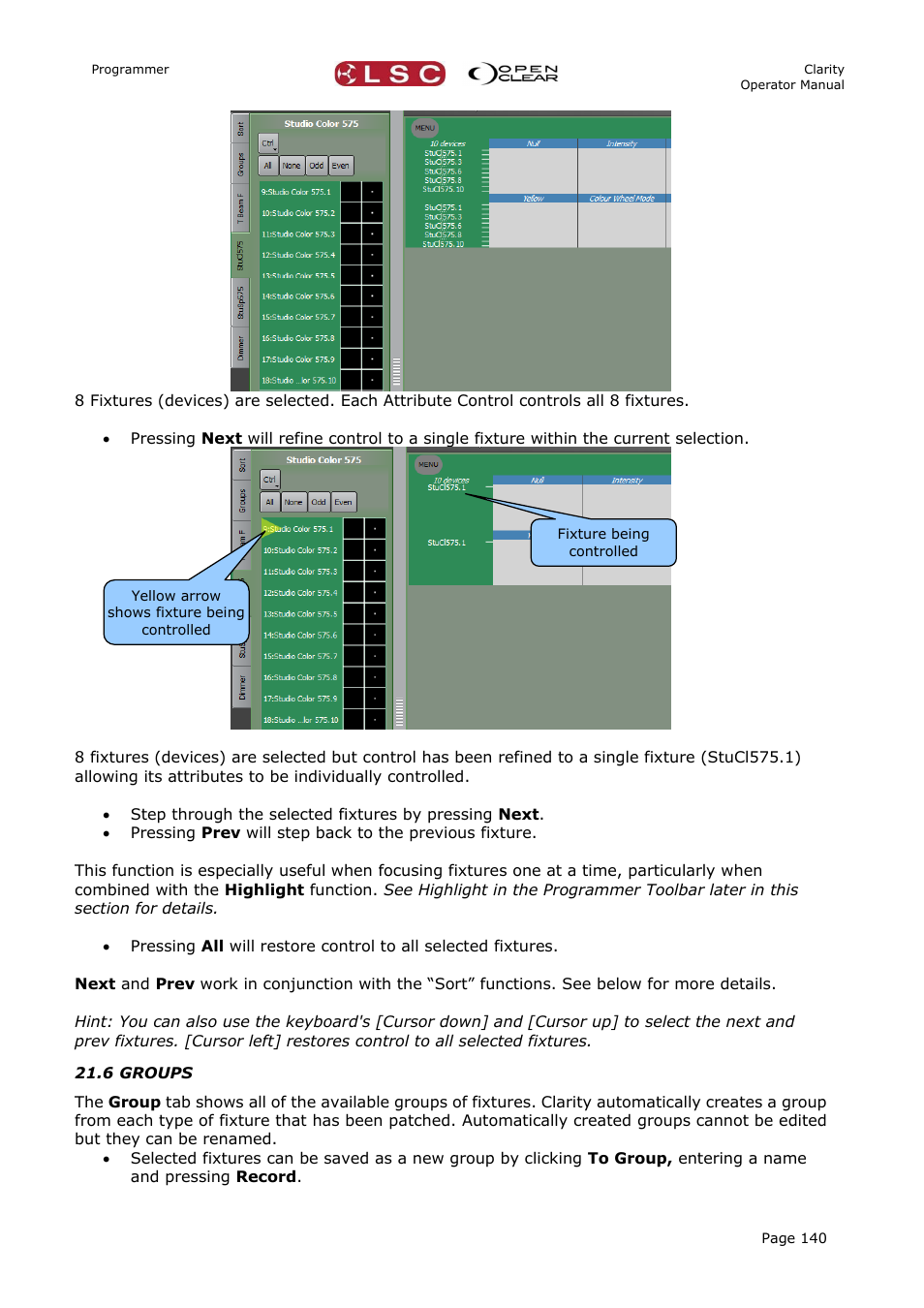 6 groups | LSC Lighting CLARITY LX Series v.1 User Manual | Page 150 / 276