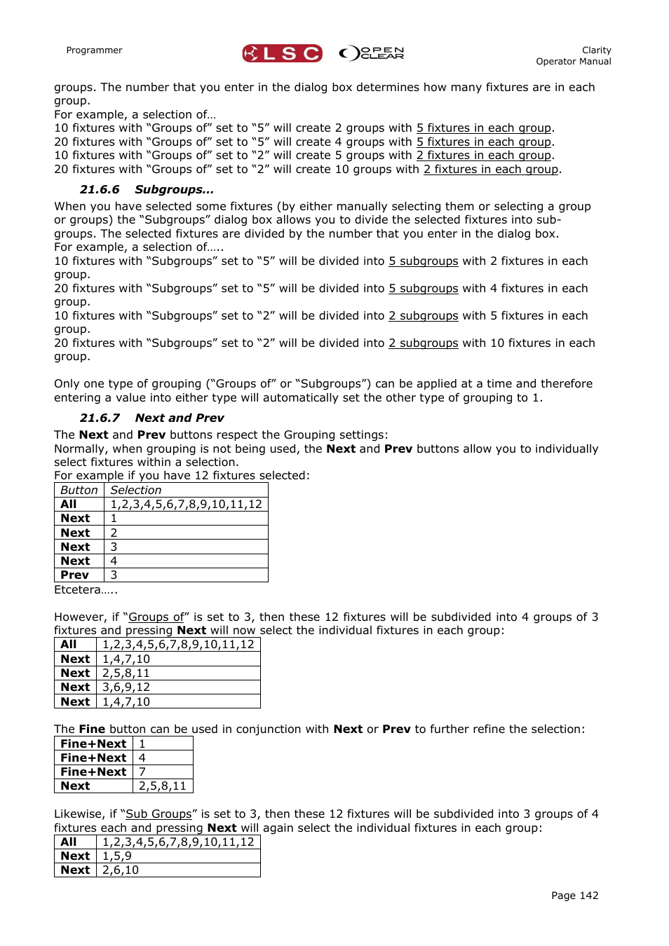 6 subgroups, 7 next and prev | LSC Lighting CLARITY LX Series v.1 User Manual | Page 152 / 276