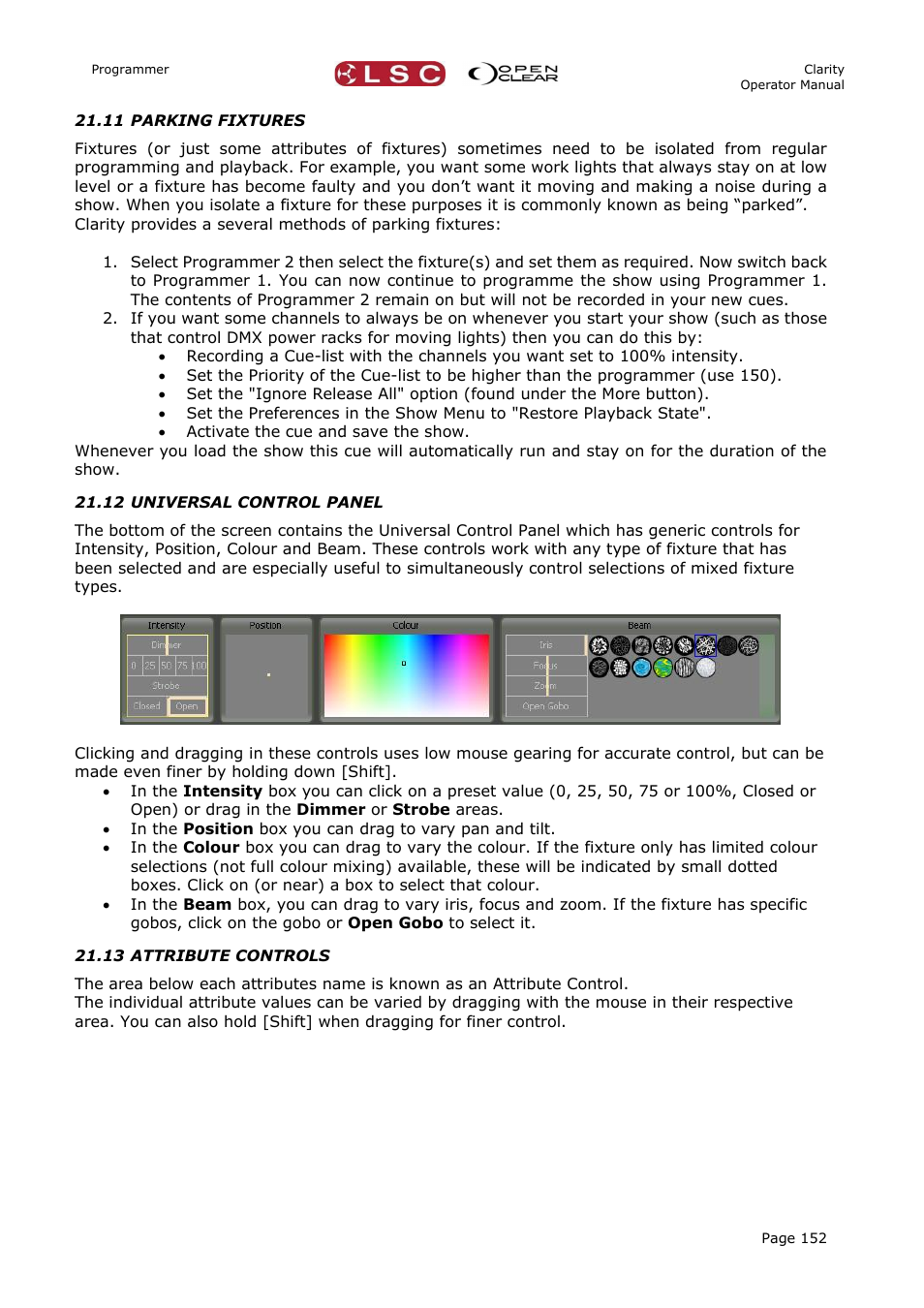 11 parking fixtures, 12 universal control panel, 13 attribute controls | LSC Lighting CLARITY LX Series v.1 User Manual | Page 162 / 276