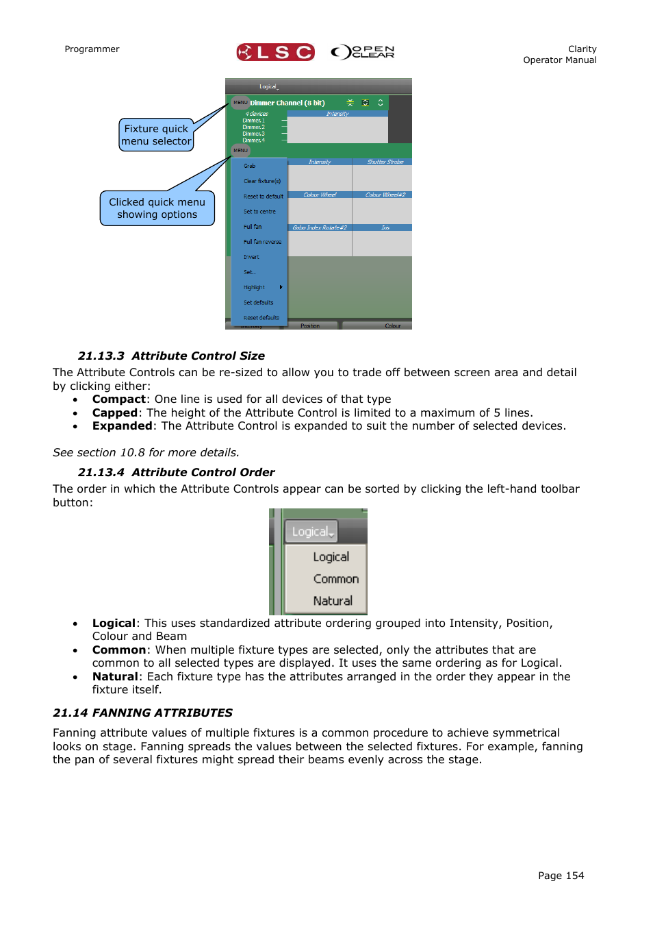 3 attribute control size, 4 attribute control order, 14 fanning attributes | LSC Lighting CLARITY LX Series v.1 User Manual | Page 164 / 276