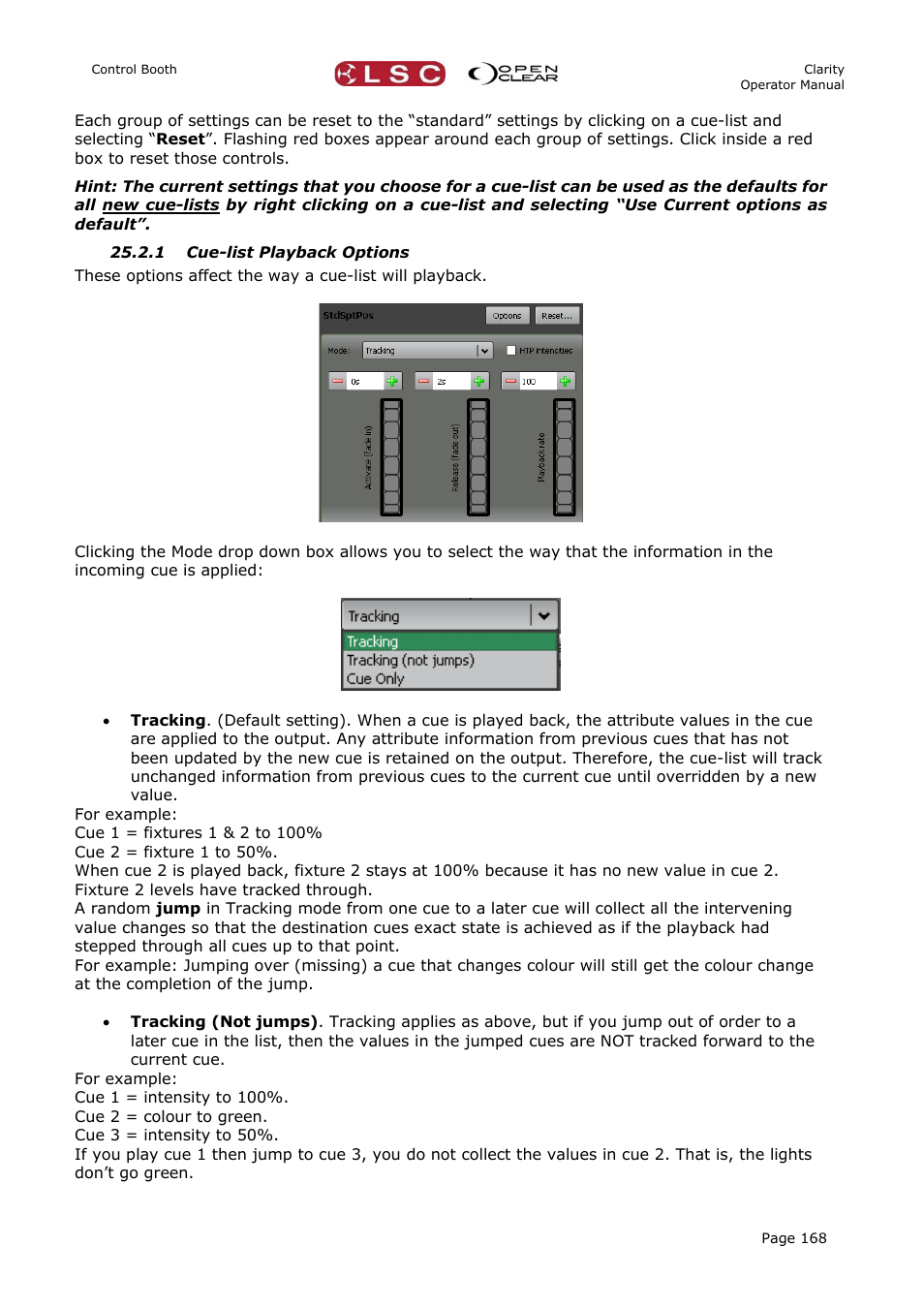 1 cue-list playback options | LSC Lighting CLARITY LX Series v.1 User Manual | Page 178 / 276
