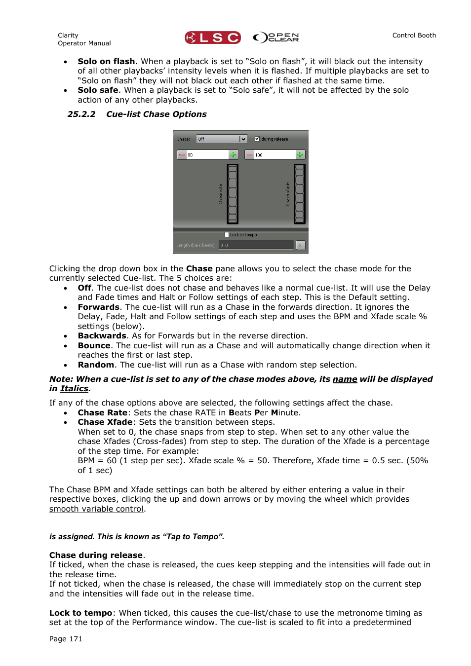 2 cue-list chase options | LSC Lighting CLARITY LX Series v.1 User Manual | Page 181 / 276