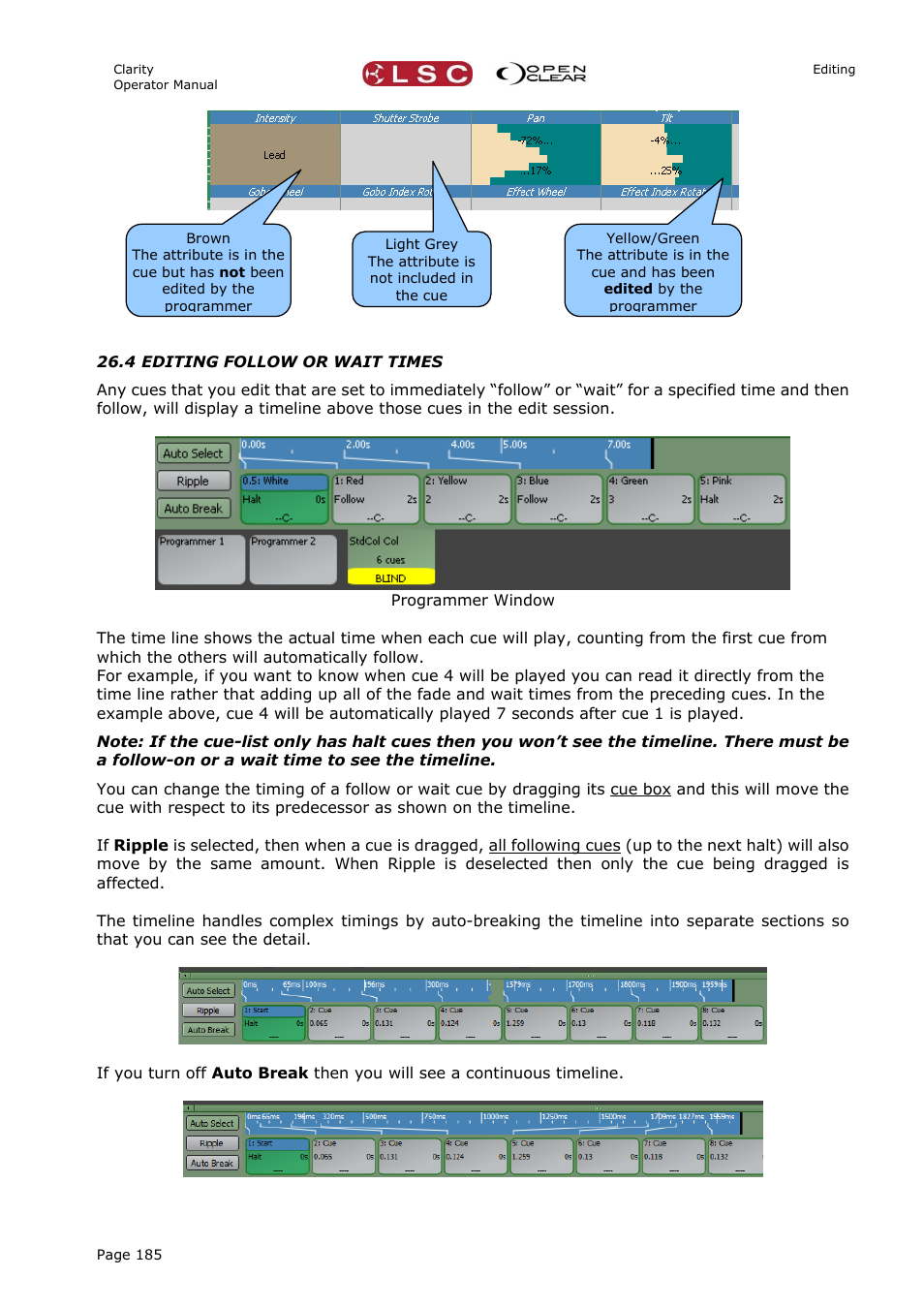 4 editing follow or wait times | LSC Lighting CLARITY LX Series v.1 User Manual | Page 195 / 276