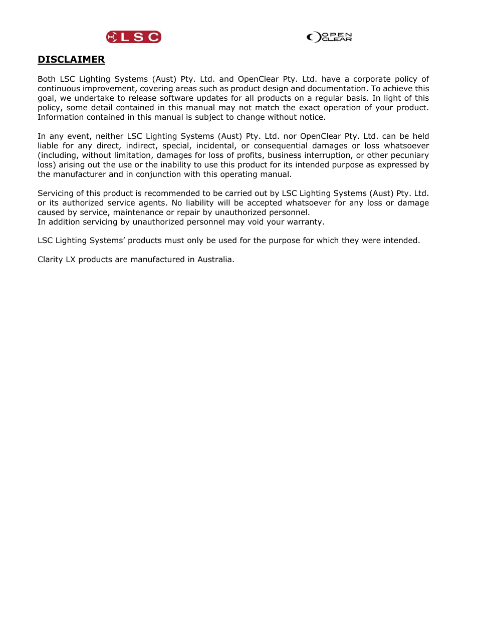 LSC Lighting CLARITY LX Series v.1 User Manual | Page 2 / 276