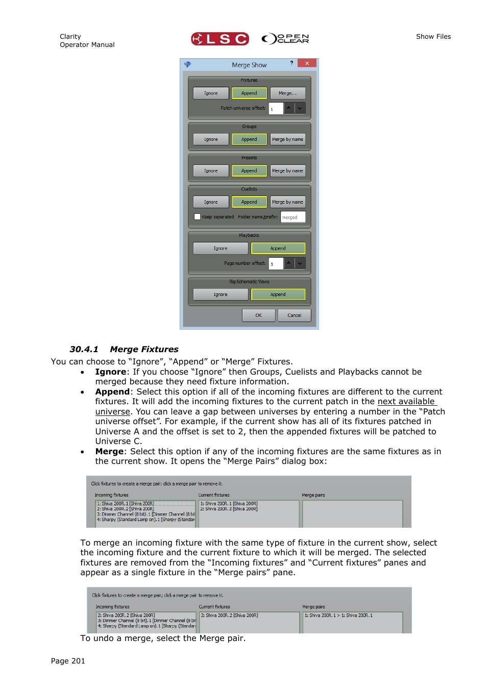 1 merge fixtures | LSC Lighting CLARITY LX Series v.1 User Manual | Page 211 / 276