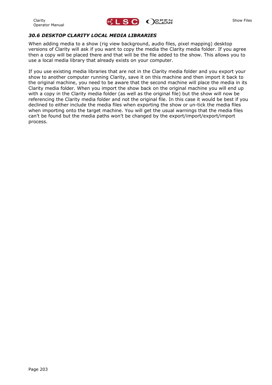 6 desktop clarity local media libraries | LSC Lighting CLARITY LX Series v.1 User Manual | Page 213 / 276
