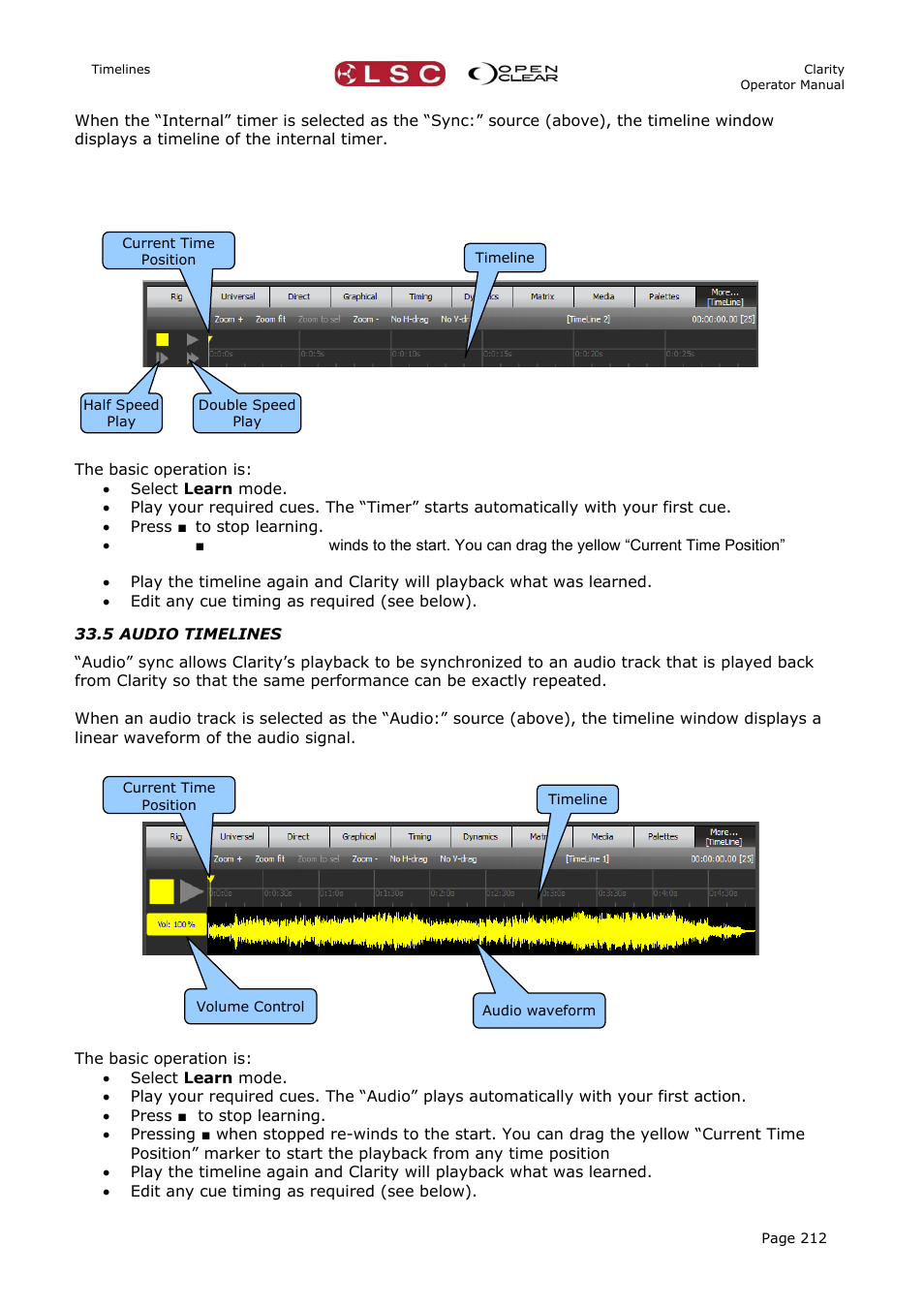 5 audio timelines | LSC Lighting CLARITY LX Series v.1 User Manual | Page 222 / 276