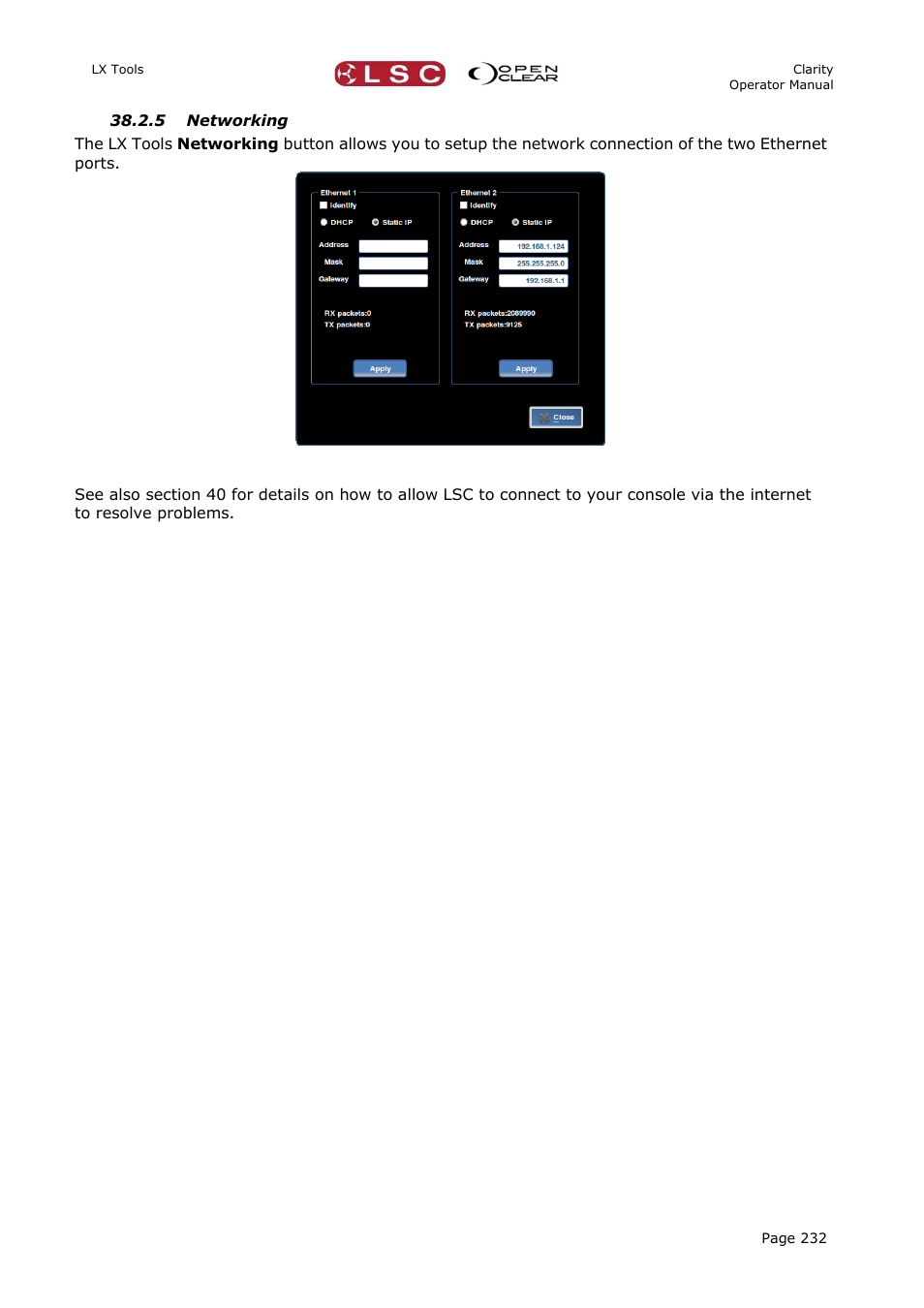 5 networking, On 38.2.5 | LSC Lighting CLARITY LX Series v.1 User Manual | Page 242 / 276