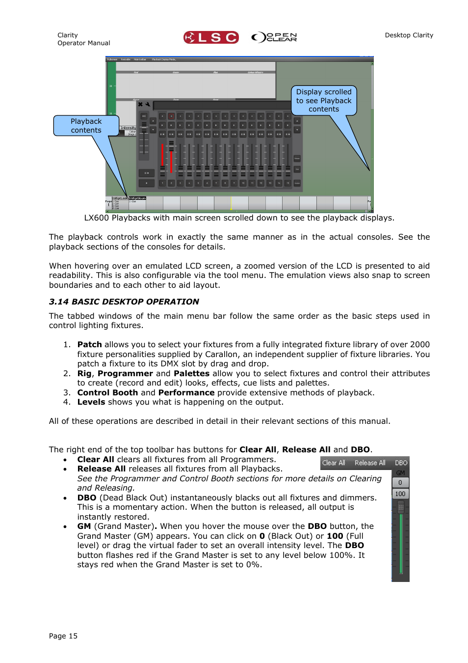 14 basic desktop operation | LSC Lighting CLARITY LX Series v.1 User Manual | Page 25 / 276