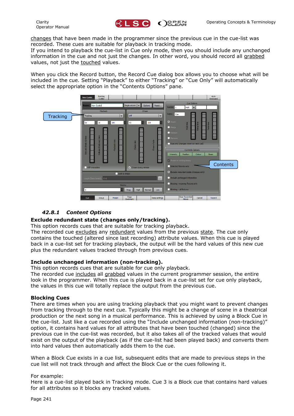 1 content options | LSC Lighting CLARITY LX Series v.1 User Manual | Page 251 / 276