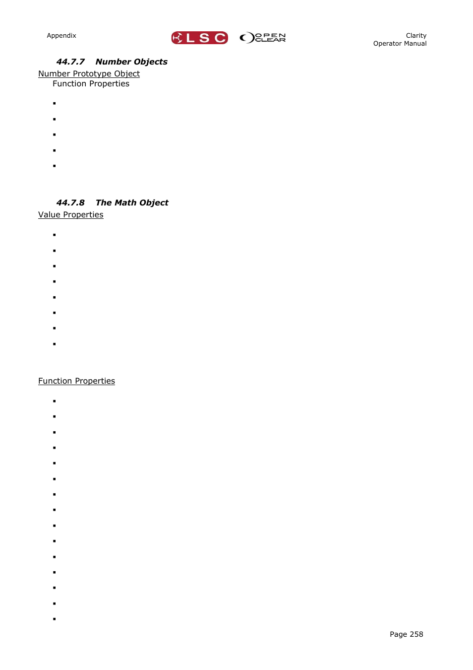 7 number objects, 8 the math object | LSC Lighting CLARITY LX Series v.1 User Manual | Page 268 / 276
