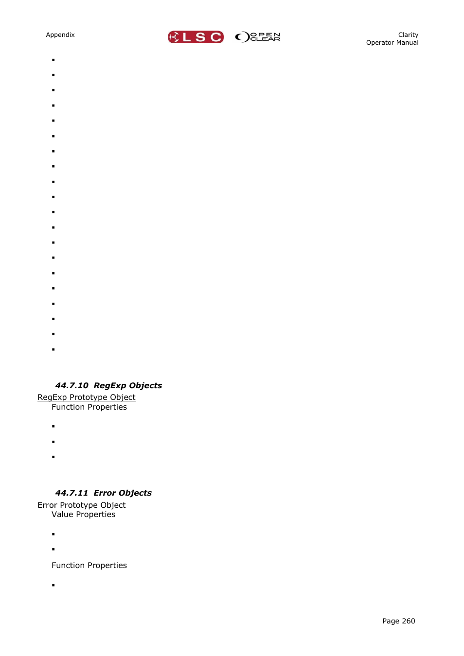10 regexp objects, 11 error objects | LSC Lighting CLARITY LX Series v.1 User Manual | Page 270 / 276