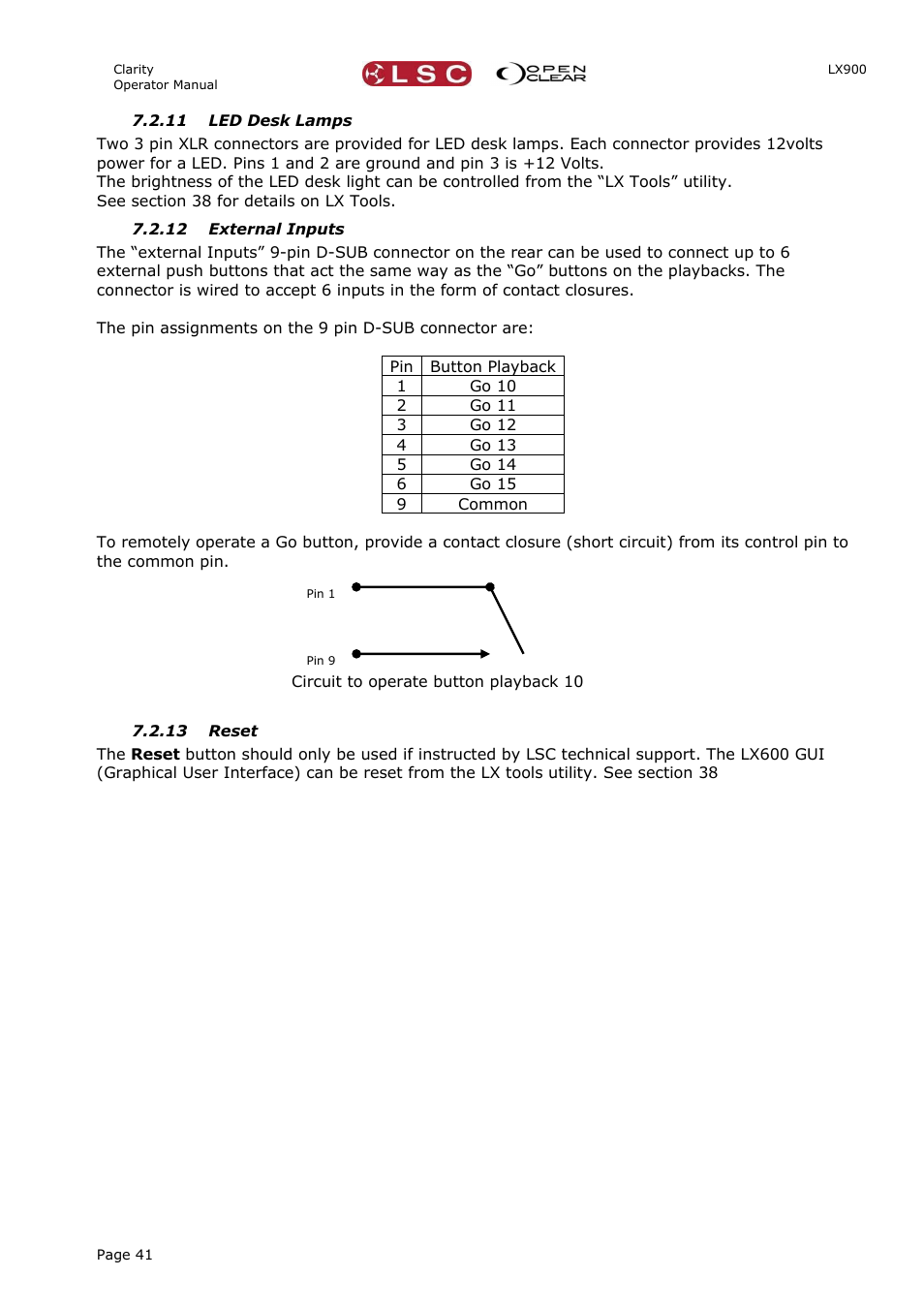 11 led desk lamps, 12 external inputs, 13 reset | LSC Lighting CLARITY LX Series v.1 User Manual | Page 51 / 276