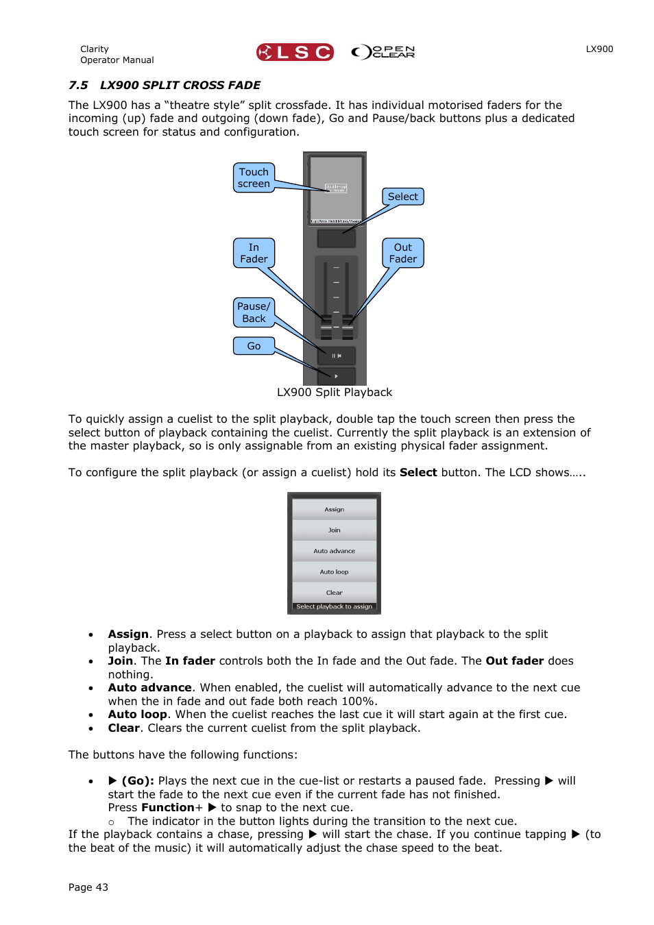 5 lx900 split cross fade | LSC Lighting CLARITY LX Series v.1 User Manual | Page 53 / 276