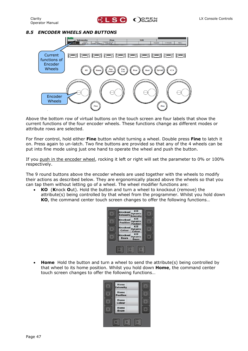 5 encoder wheels and buttons | LSC Lighting CLARITY LX Series v.1 User Manual | Page 57 / 276