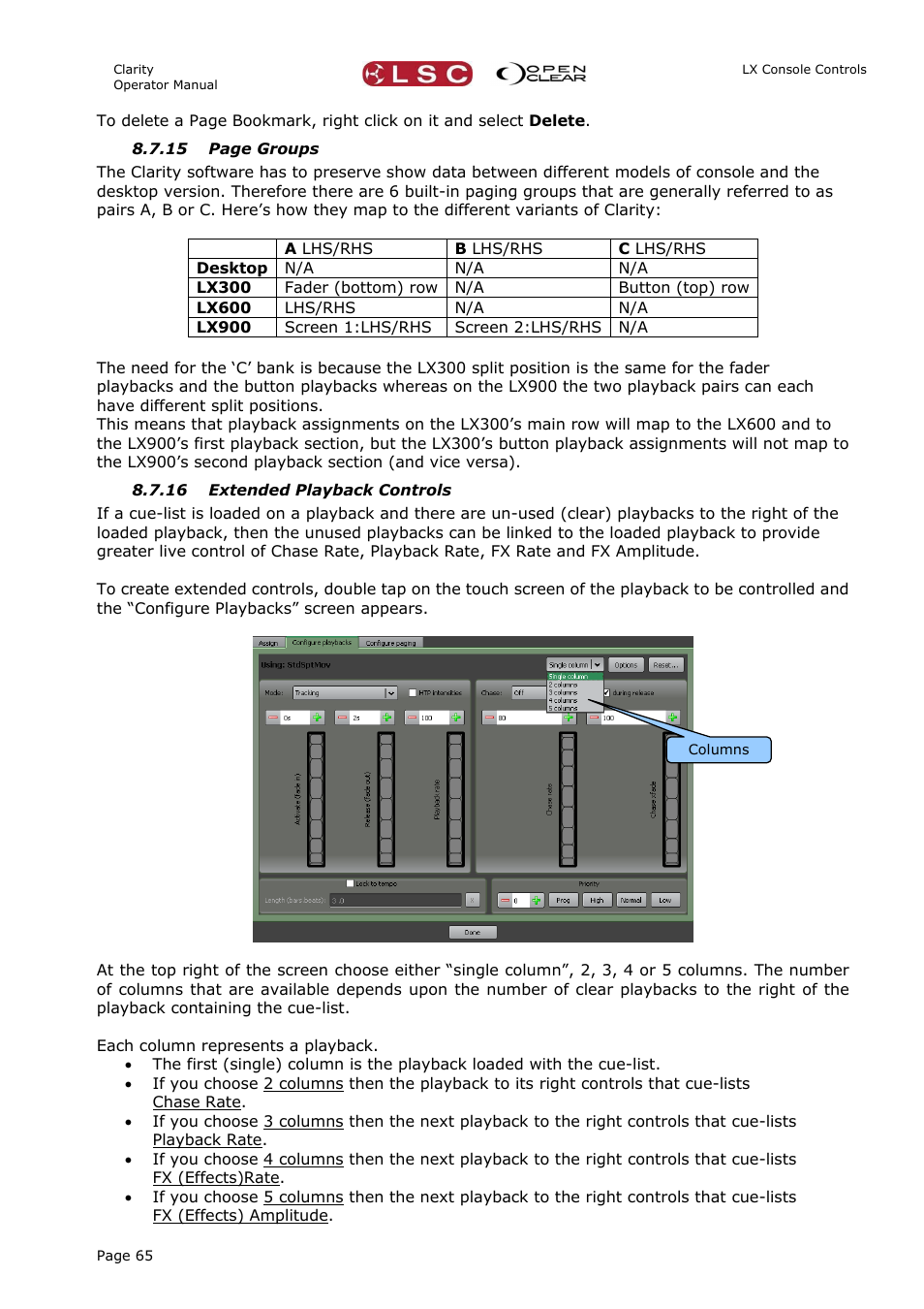16 extended playback controls | LSC Lighting CLARITY LX Series v.1 User Manual | Page 75 / 276