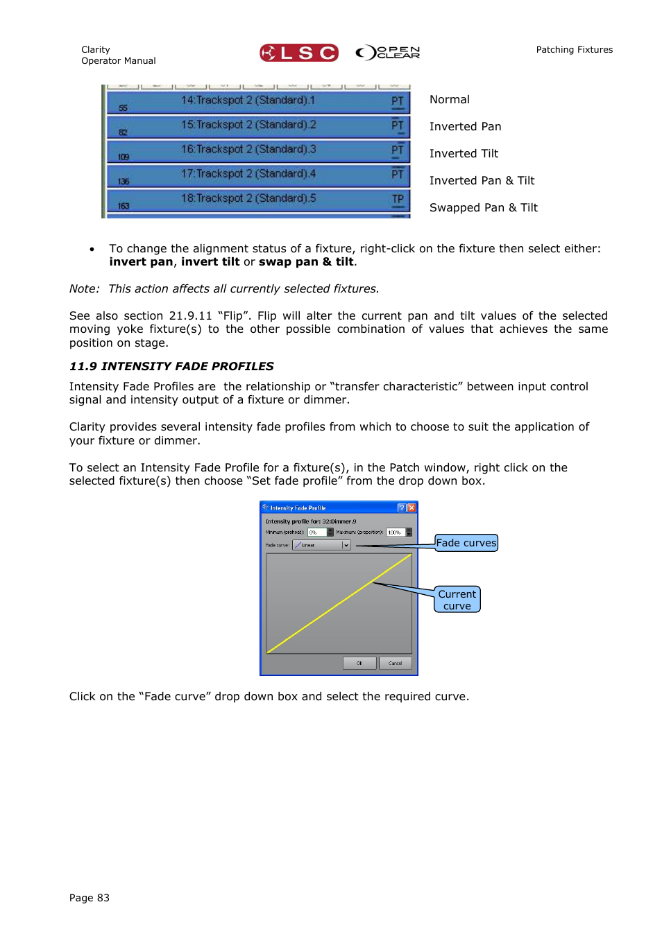 9 intensity fade profiles | LSC Lighting CLARITY LX Series v.1 User Manual | Page 93 / 276