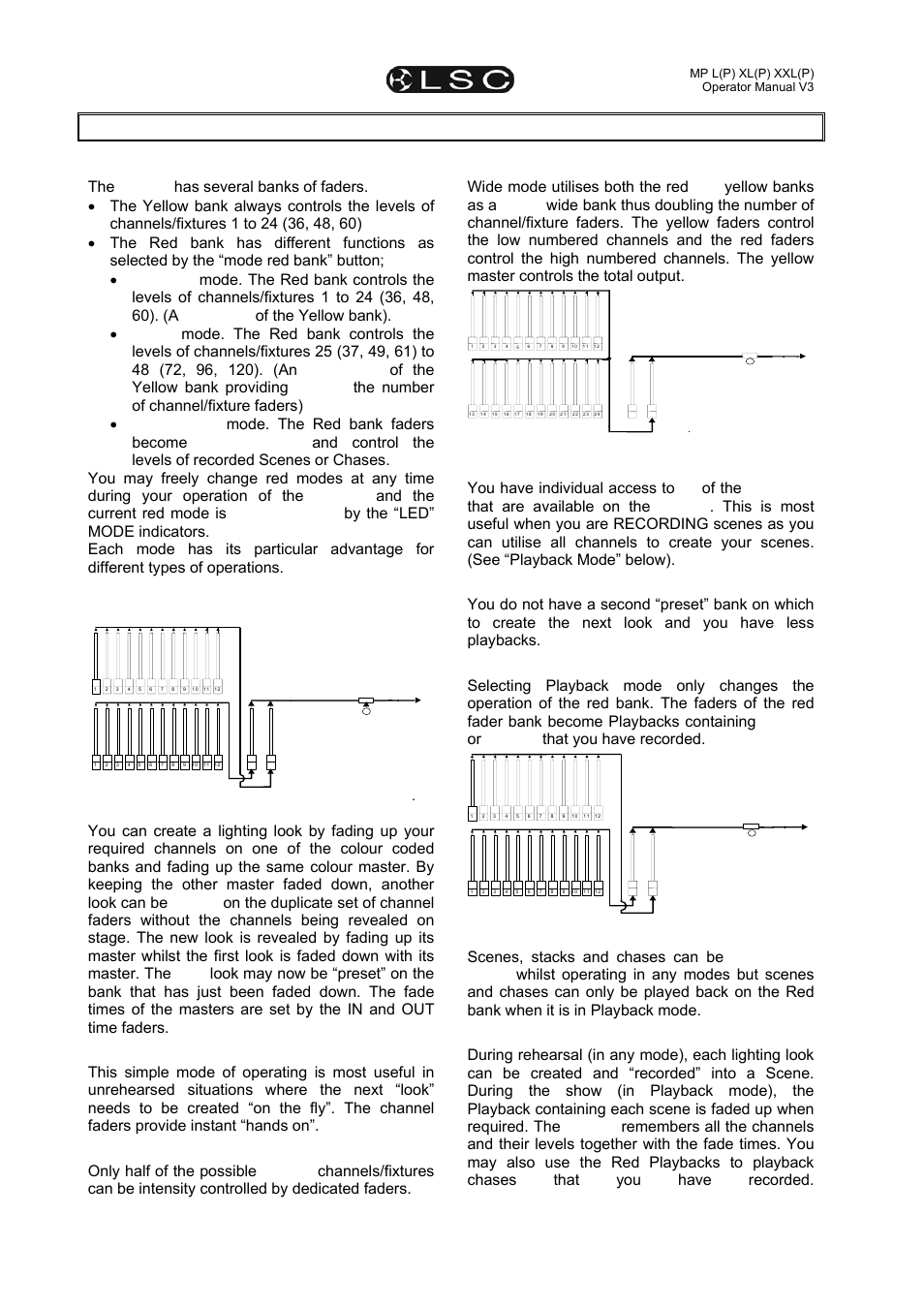 6modes of operation, Page 20, Lsc lighting systems (aust) pty. ltd | Simplified diagram of a maxim in preset mode, Simplified diagram of a maxim in wide mode, Simplified diagram of a maxim s in playback mode, Maxim mp l(p) xl(p) xxl(p) operator manual v3 | LSC Lighting maXim MP User Manual | Page 26 / 84