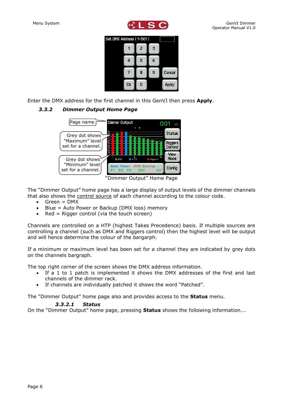 1 status | LSC Lighting GenVI User Manual | Page 10 / 34